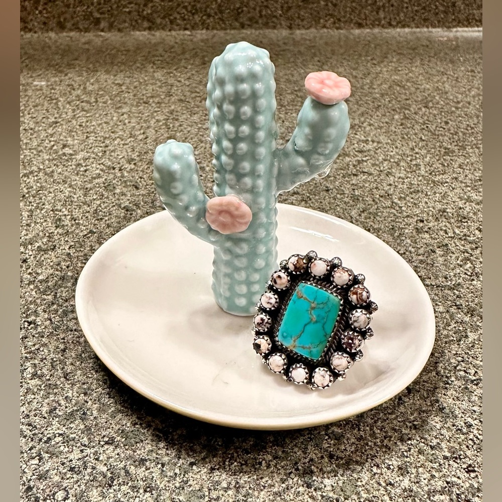 Genuine Turquoise and Wildhorse stone adjustable sterling silver ring